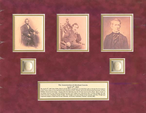 Actual Hairs of Abraham Lincoln and William H. Seward - Relic - LAST ONE!